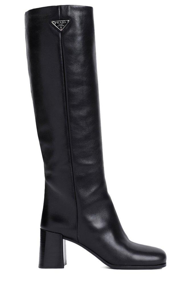 Prada Prada Logo-Plaque Block Heeled Boots