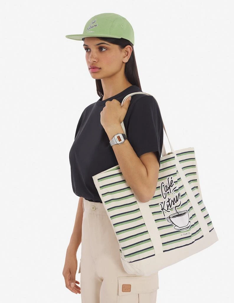 预计3周后发货 Maison Kitsune Tote Bag À Rayures Café Kitsuné - Matcha/Blanc/Marine 2