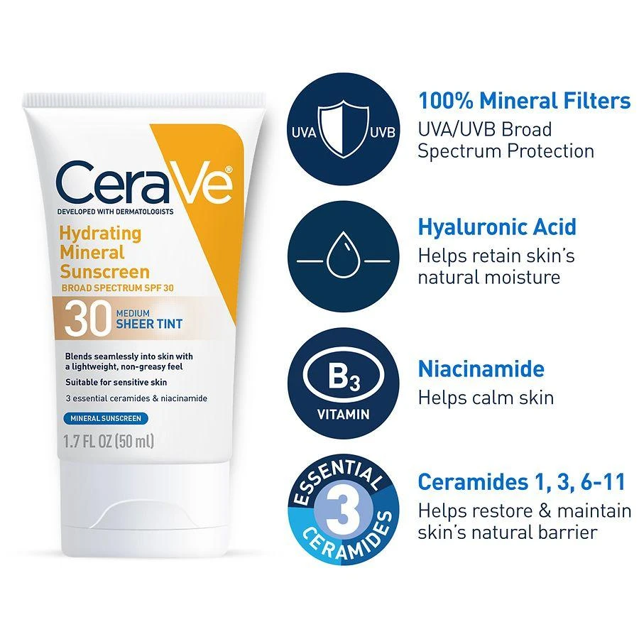 CeraVe Hydrating Mineral Sunscreen SPF 30 for Face with Sheer Tint 11
