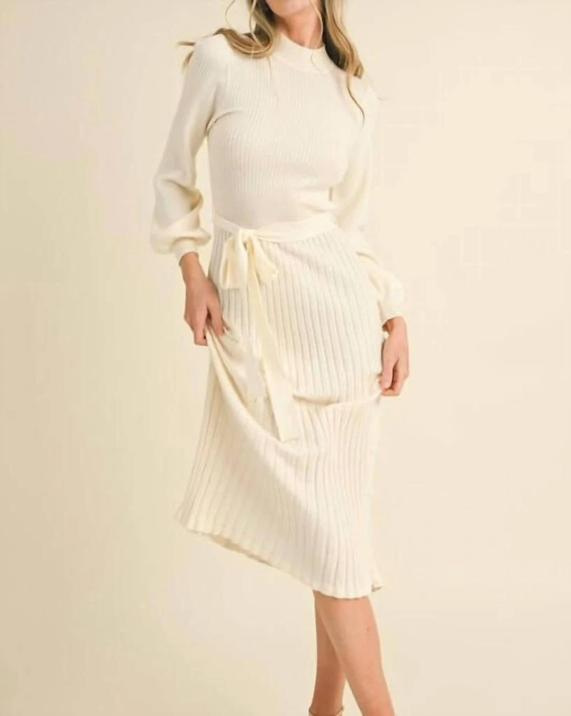 knee length dresses for ladies Cream Too Cute Turtleneck Sweater Midi Dress – Aquarius Brand