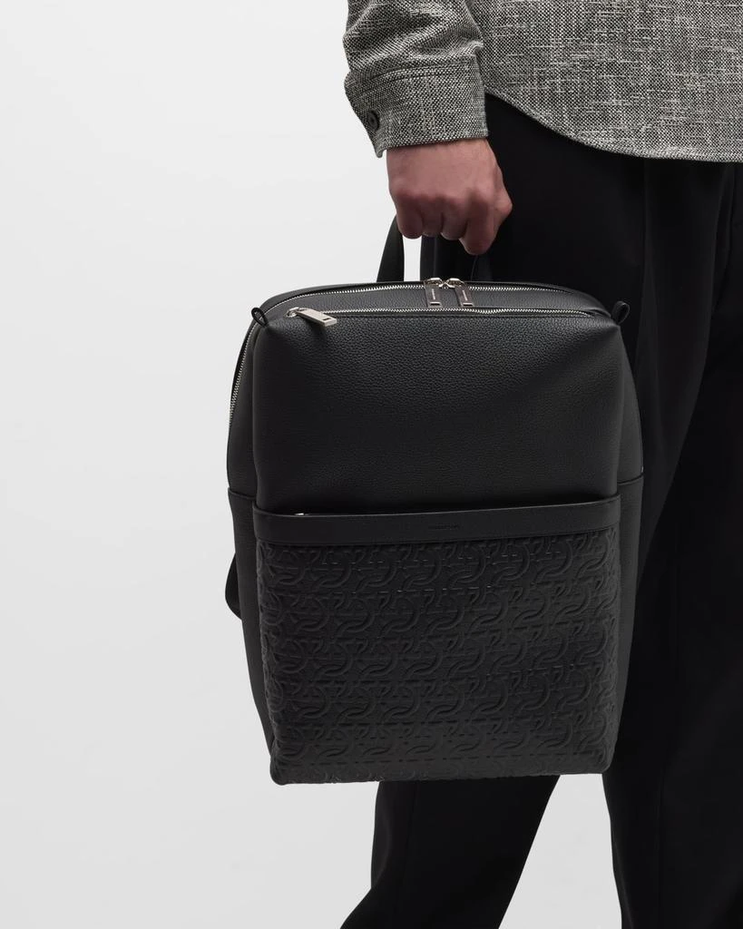 Salvatore Ferragamo Men's Embossed Gancini Leather Backpack 4