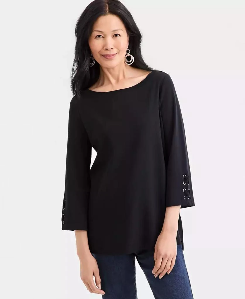 Style 
Co Women
s Lace-Up-Sleeve Knit Tunic, Macy
s Exclusive