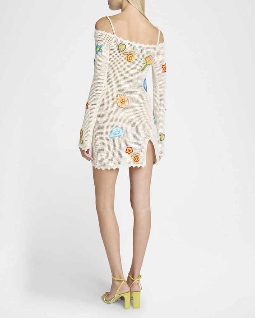 Casablanca Off-The-Shoulder Patched Crochet Knit Mini Dress 3