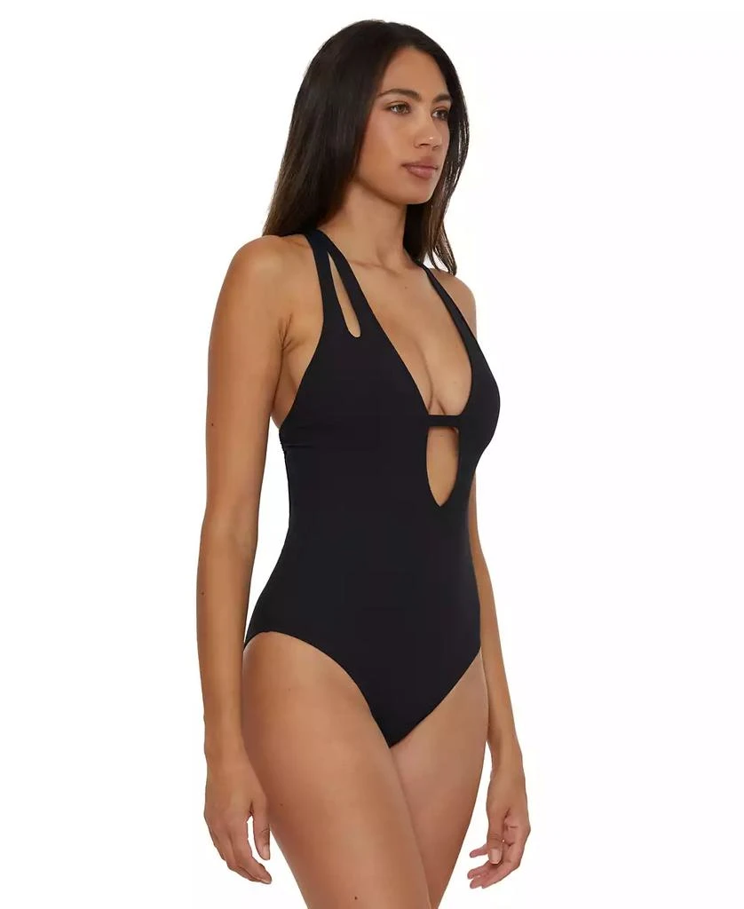 Becca Women's Modern Edge Textured Plunging-Neck Swimsuit 2