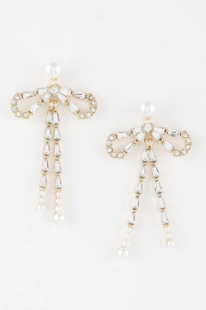 TRUEDAMES Crystal Pearl Ribbon Earrings