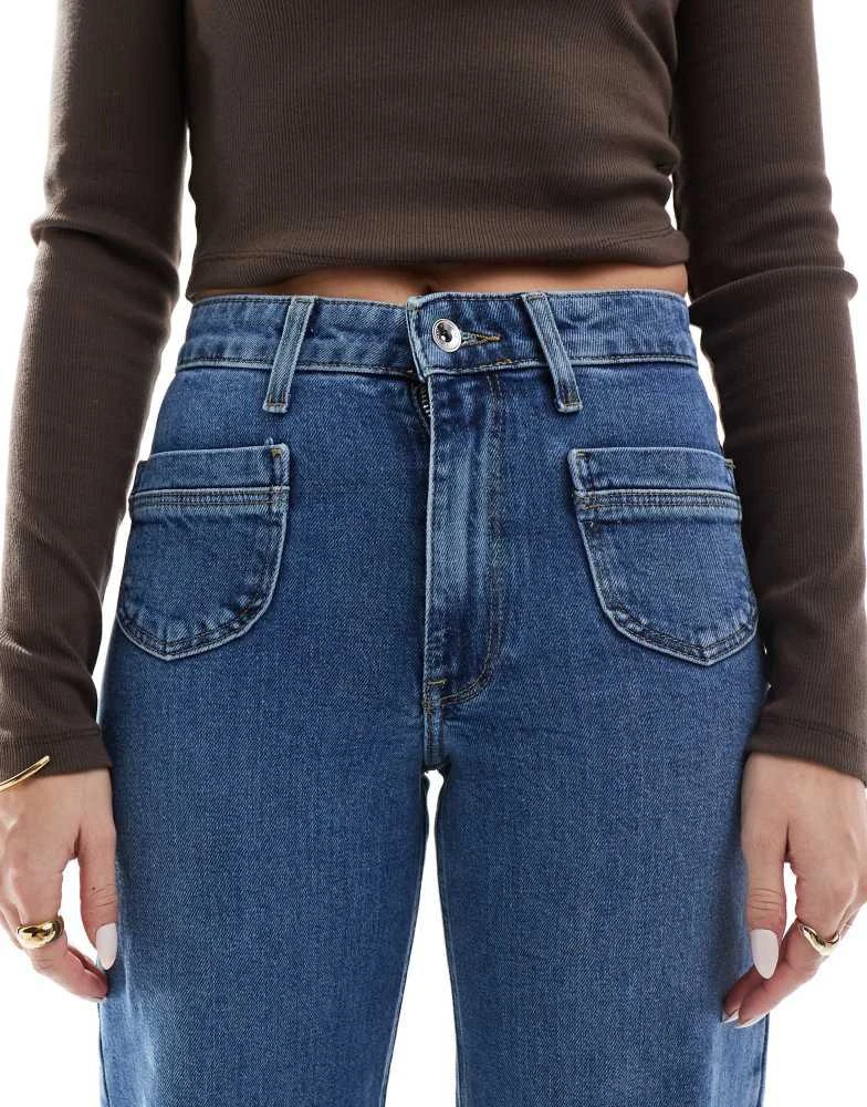 ONLY ONLY Juicy high waist wide leg jeans with pocket detail in mid wash blue 5