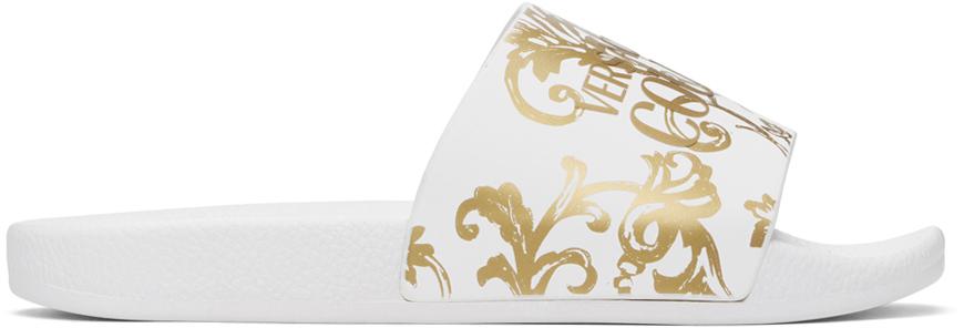 Versace Jeans Couture White Watercolor Couture Slides