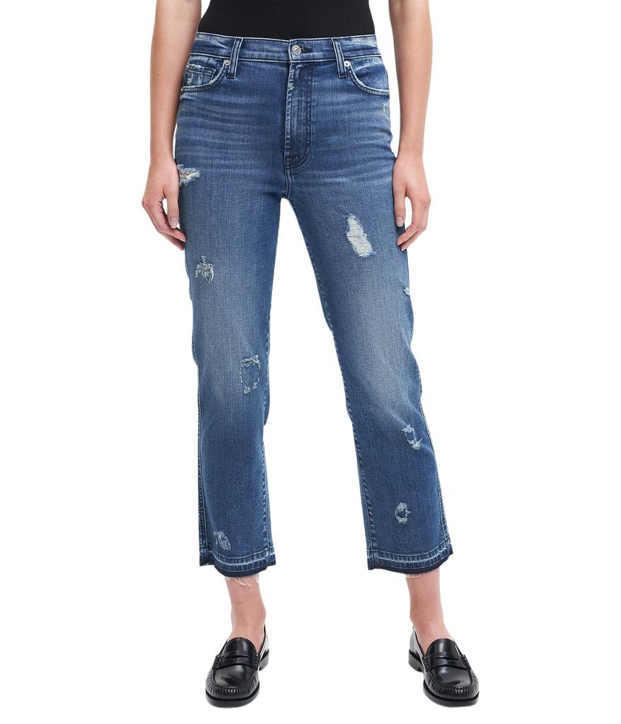 7 For All Mankind High-Waist Cropped Straight in Sfam Alfred/Destroy