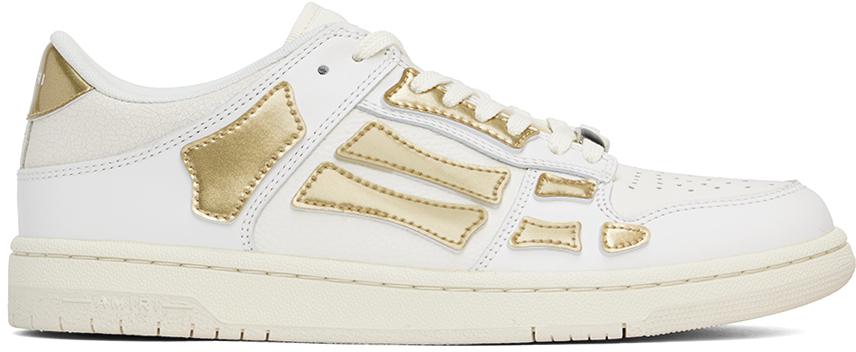 AMIRI White & Gold Metallic Skel Top Low Sneakers