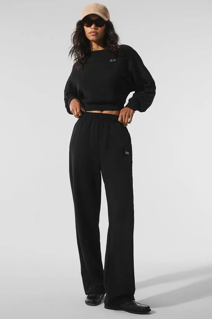 Alo Cropped Accolade Crewneck - Black - Hoodies - Free Shipping 