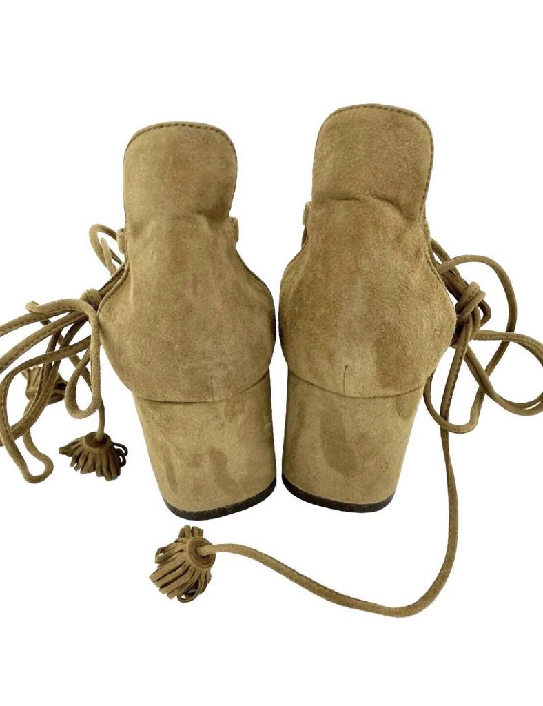 L'AUTRE CHOSE L'Autre Chose - Women's Camel Suede Leather Tasseled Ankle Wrap Heels