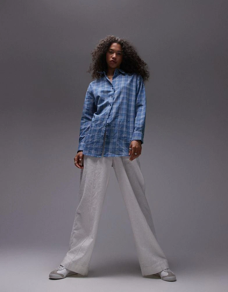 Topshop Topshop longline shirt in blue check 4