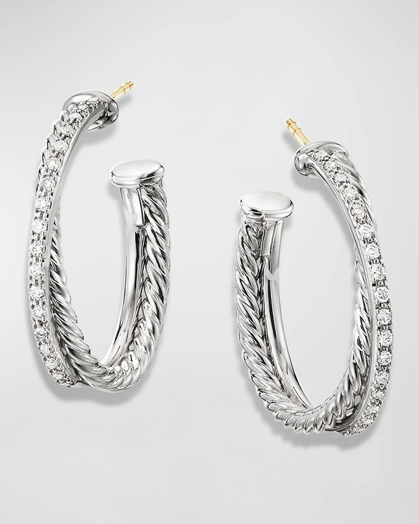 David Yurman DY Crossover Medium Hoop Earrings w/ Diamonds 1