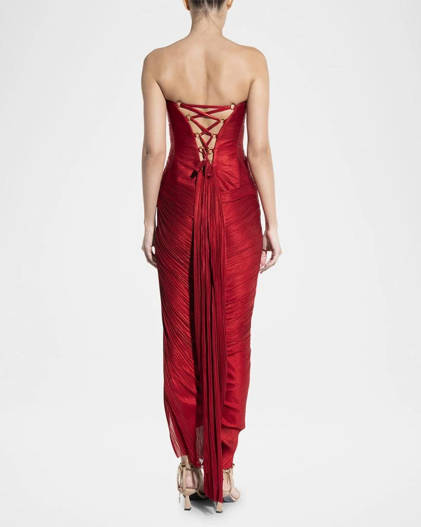 Maria Lucia Hohan Layana Strapless Metallic Plisse Slit Gown 3