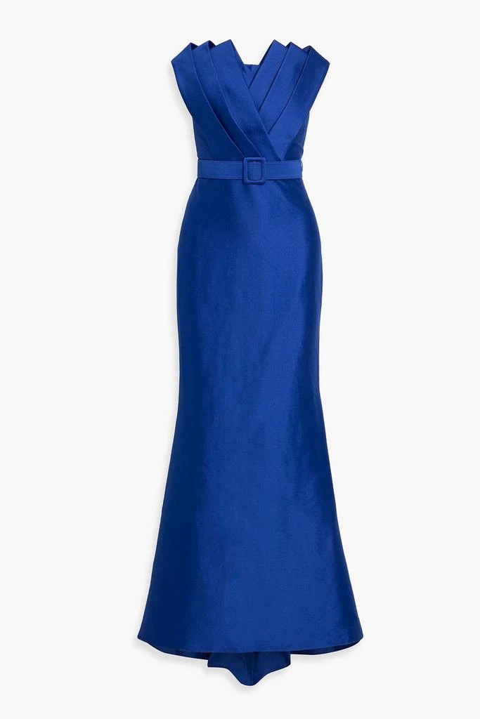 Badgley Mischka Strapless belted faille gown