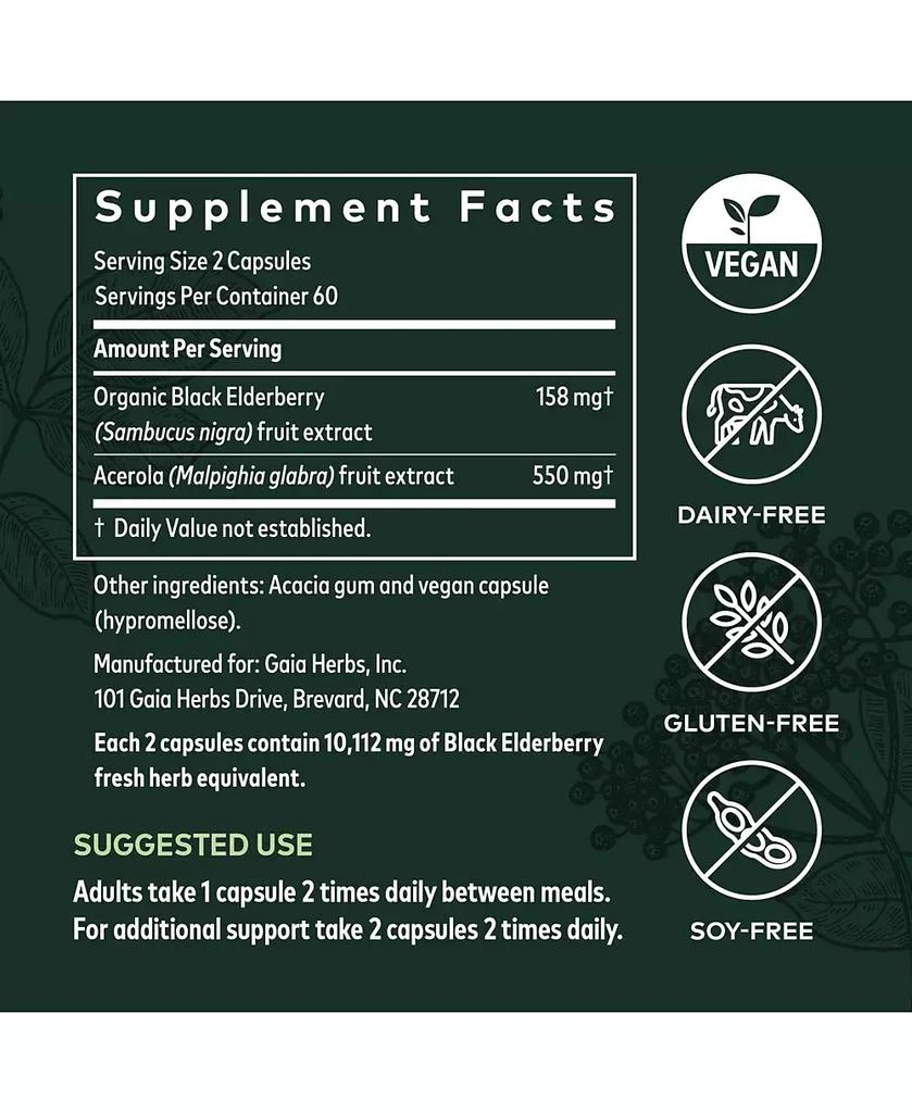 Gaia Herbs Black Elderberry - Daily Immune Support Supplement to Help Maintain Well-Being- With Black Elderberries and Acerola Fruit for Antioxidant Support - 120 Capsules (60-Day Supply) 8