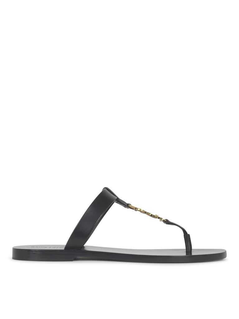 サンダル・ミュール SAINT LAURENT CASSANDRE LEATHER THONG SANDALS Cassandre leather thong sandals in black - Saint Laurent