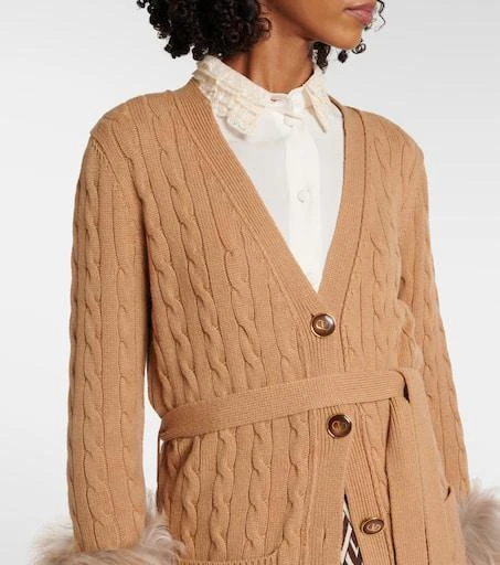 Valentino Shearling-trimmed cashmere cardigan 6