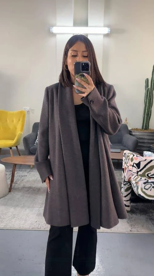 Max Mara Max Mara Dark Grey Wool Open Front Coat L 2