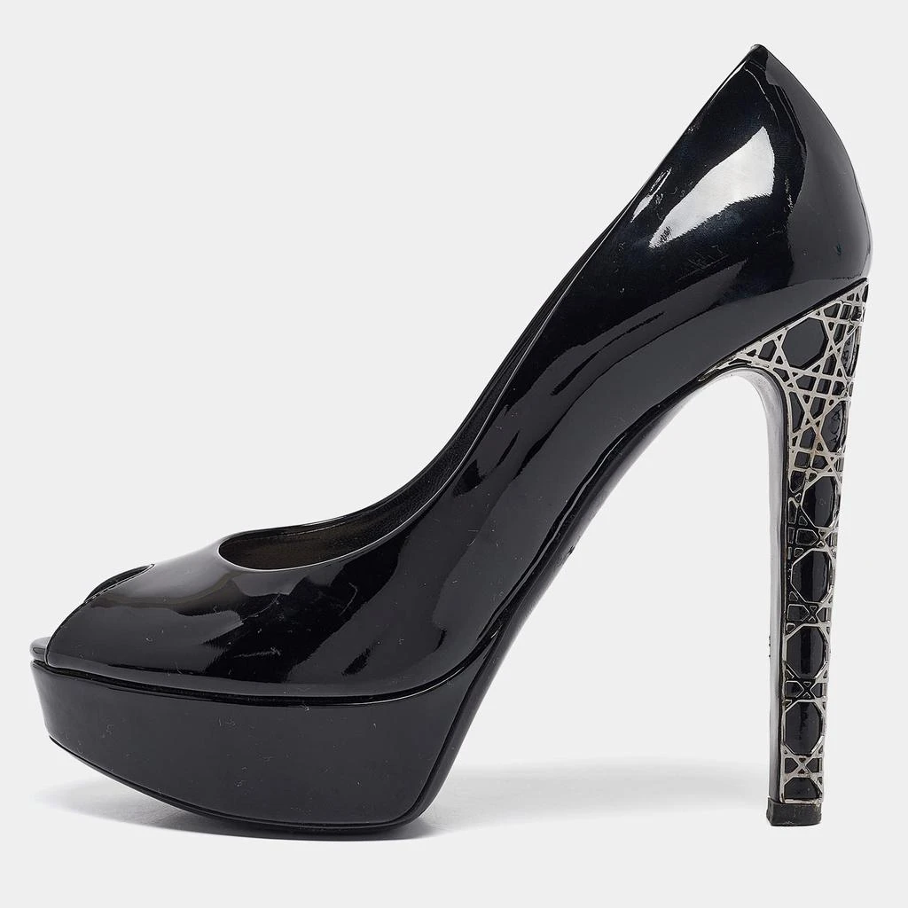 Dior Dior Black Patent Leather Miss Dior Peep Toe Pumps Size 37.5 1