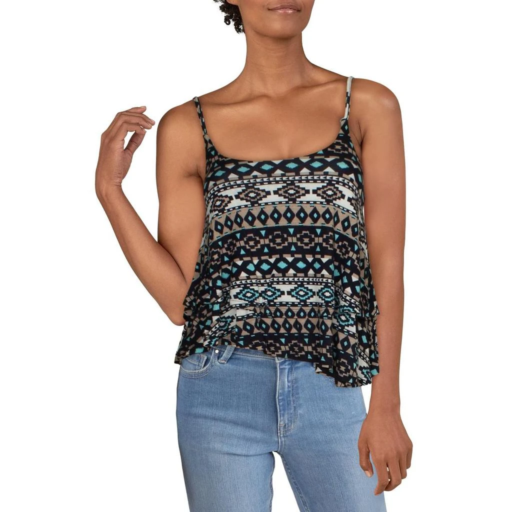 Planet Gold Juniors Womens Ruffled Prnted Tank Top 1