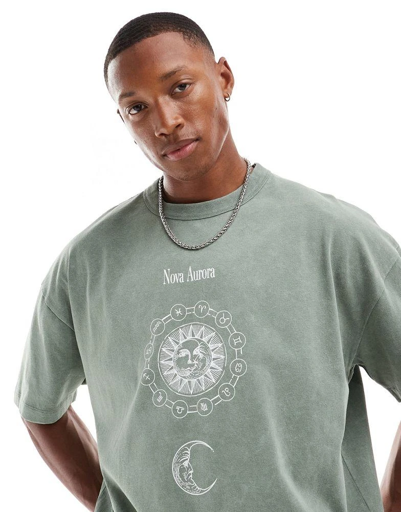 ASOS ASOS DESIGN oversized t-shirt in washed khaki with celestial chest print 2