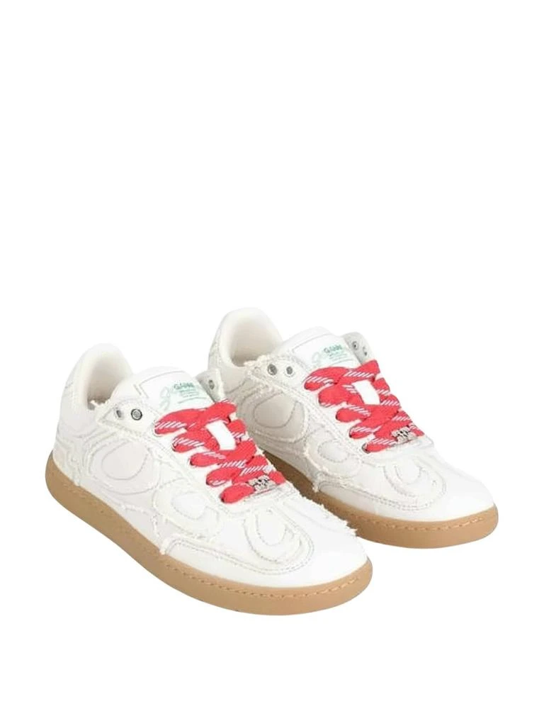 Ganni Textured White Sneakers with Red Laces 2