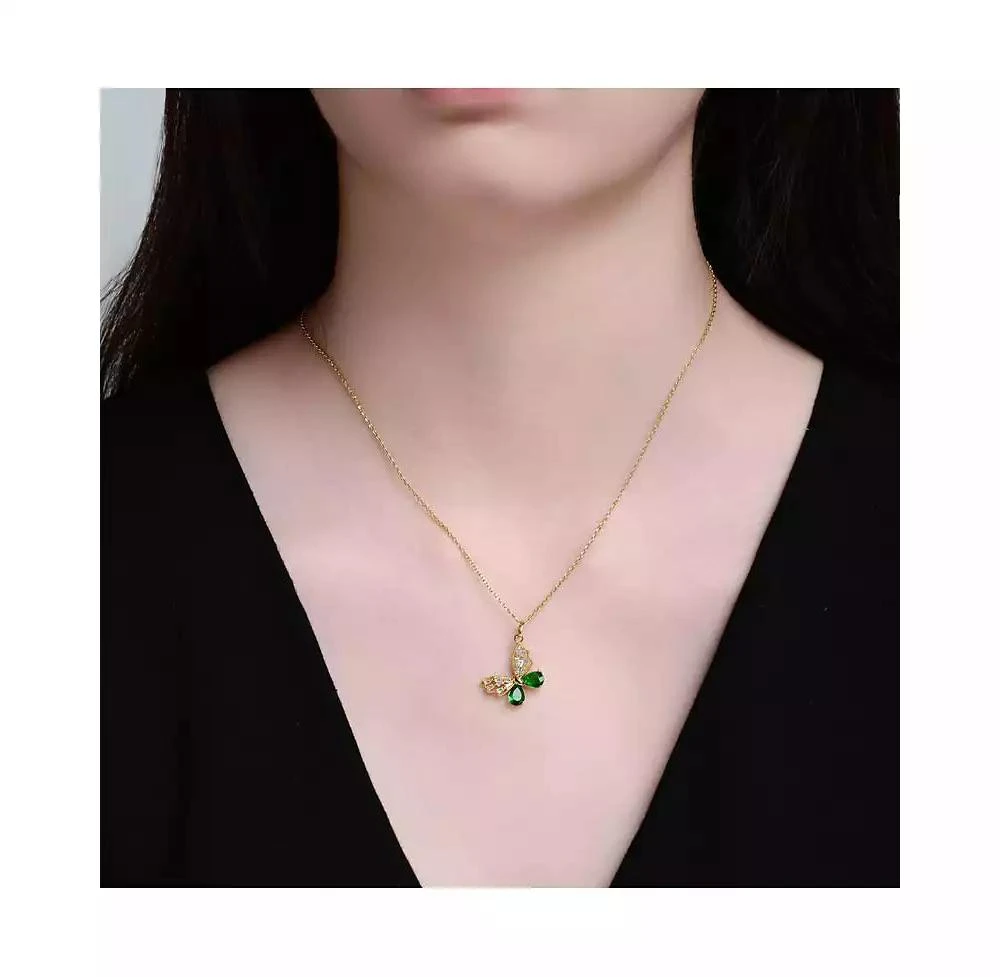 Rachel Glauber Sparkling 14K Gold Plated CZ Butterfly Pendant Necklace 2