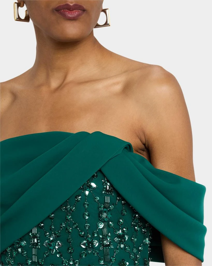 Pamella Roland Crystal Embroidered Tulle And Crepe Off-The-Shoulder Gown 5