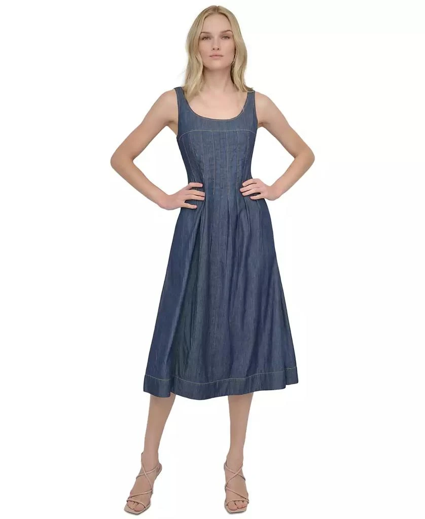 DKNY Petite Scoop-Neck Sleeveless Fit & Flare Denim Dress 1