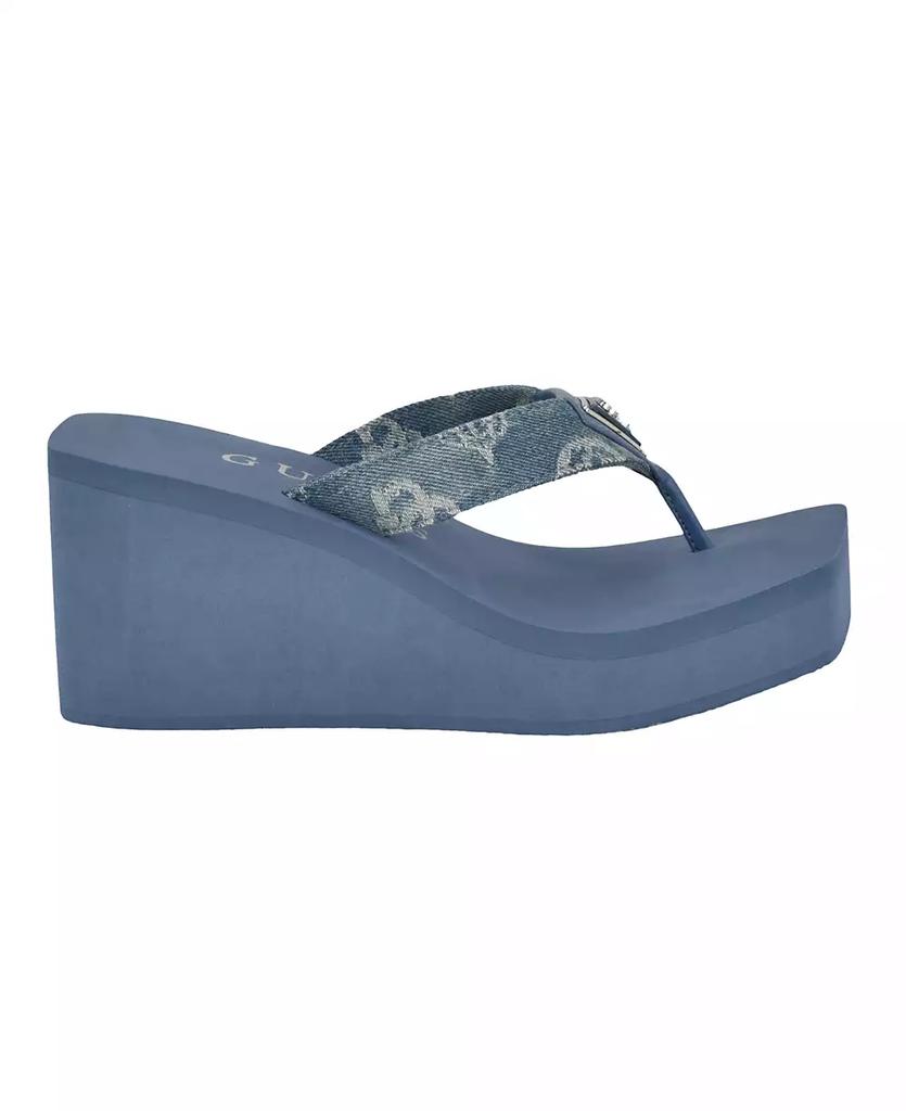 GUESS Women's Demmey Logo Thong Square Toe Wedge Sandals