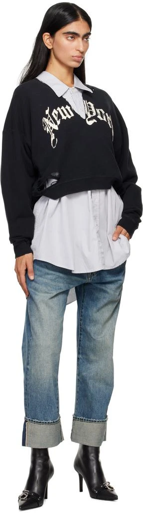 R13 Black 'New York' Cropped Sweatshirt 4
