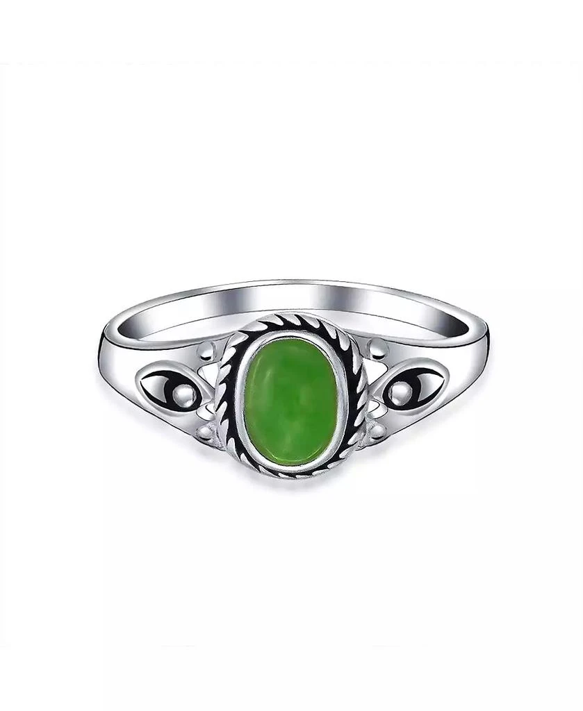 Bling Jewelry Petite Cabochon Boho Fashion Bali Style Oval Dyed Green Jade Bezel Filigree Band Ring .925 Sterling Silver 3