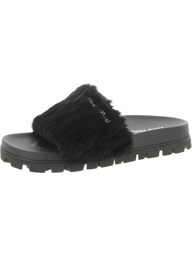 Miu Miu Montone Matelasse Womens Faux Fur Slip On Slide Sandals 4