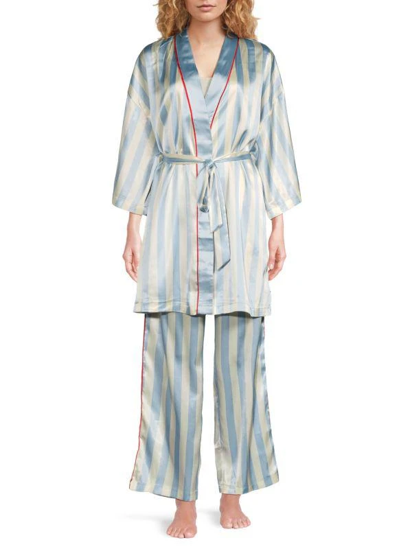 Martha Stewart 3-Piece Striped Top, Robe & Pajama Set 1