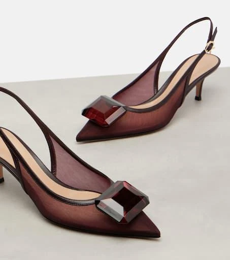 Gianvito Rossi 55 leather-trimmed mesh slingback pumps 5