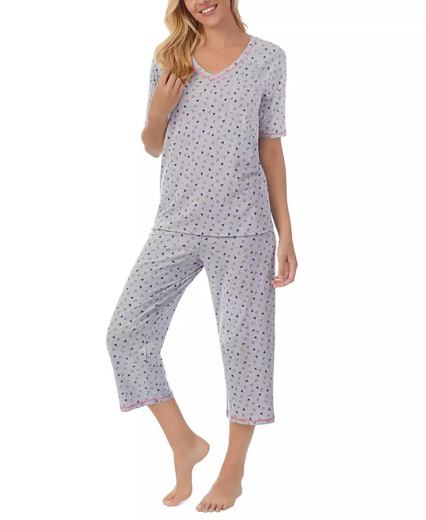 Cuddl Duds Printed Elbow-Sleeve Top & Capri Pants Pajama Set 1