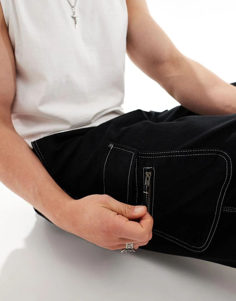 Bershka Bershka soft denim cargo short in black 2