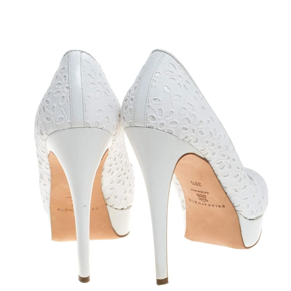 Brian Atwood Brian Atwood White Floral Embroidered Fabric Peep Toe Platform Pumps Size 39.5 5