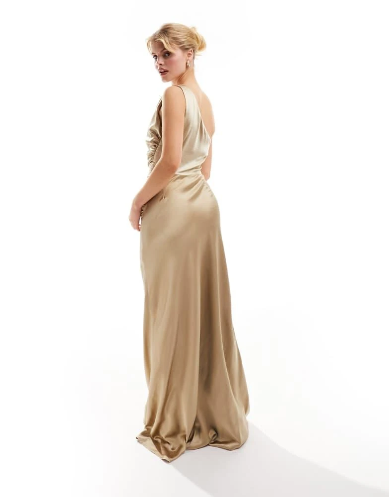 Six Stories Six Stories Bridesmaids one shoulder satin maxi dress in champagne 1