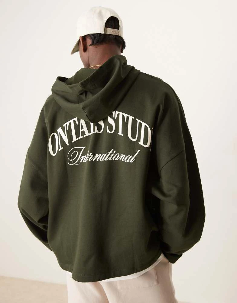 ASOS ASOS DESIGN extreme oversized hoodie with chest and back embroidery in dark green 4