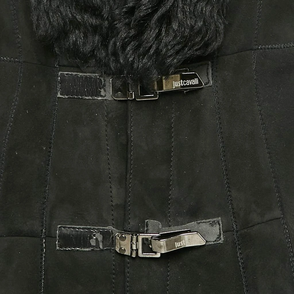 Just Cavalli Just Cavalli Black Fur and Leather Mid-Length Coat S 3