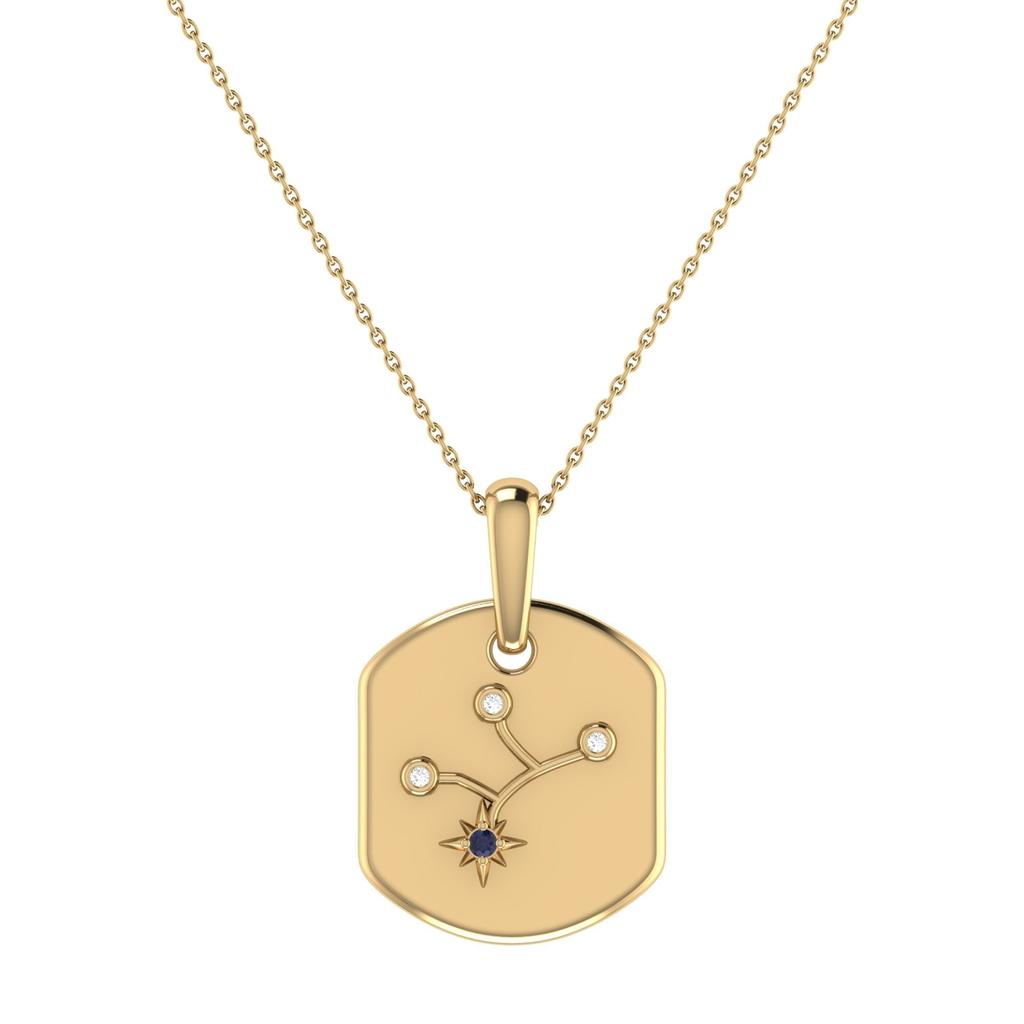 Monary Virgo Maiden Blue Sapphire & Diamond Constellation Tag Pendant Necklace in 14K Yellow Gold Vermeil on Sterling Silver