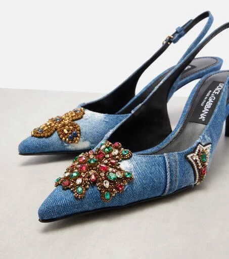 Dolce 
Gabbana Embellished 60 denim slingback pumps 5