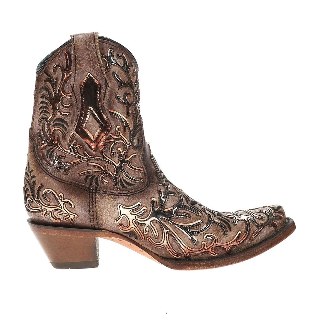 Corral Boots Embroidered Metallic Snip Toe Zippered Cowboy Booties 1