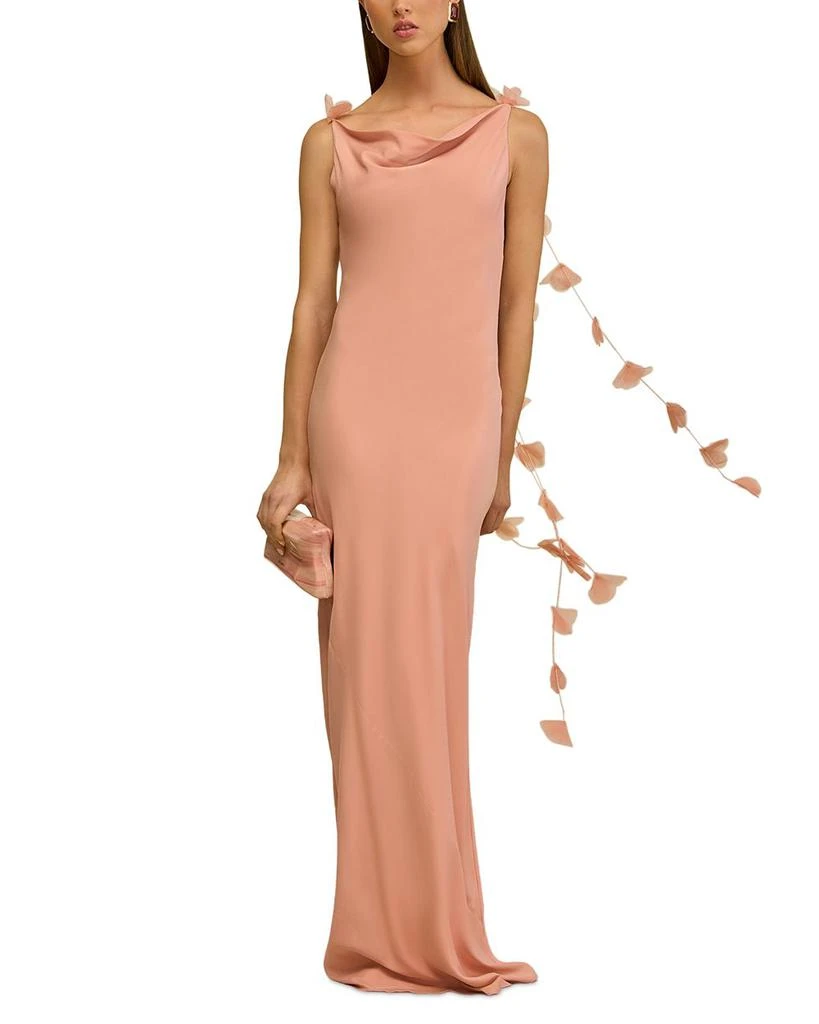 cult gaia open back dress Nymeria Open-back Organza-trimmed Silk-blend Satin Maxi Dress In Red
