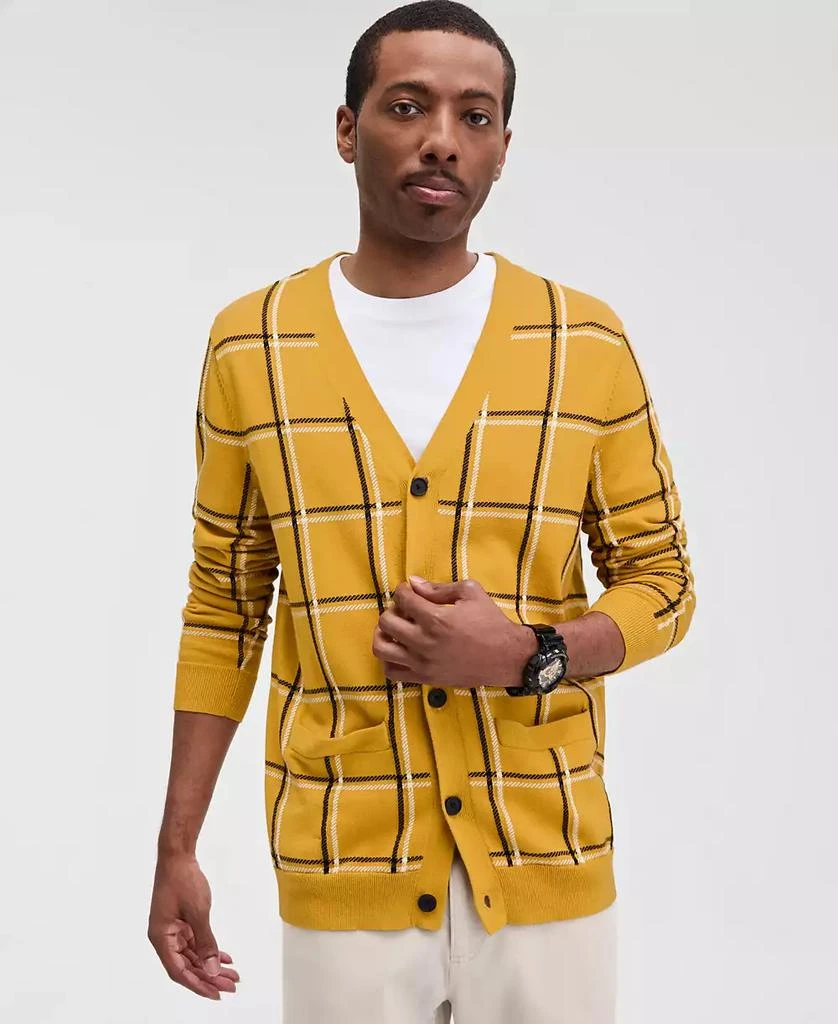 Club Room Men's Cotton Windowpane-Plaid Cardigan Sweater, Exclusively at Macy's 5