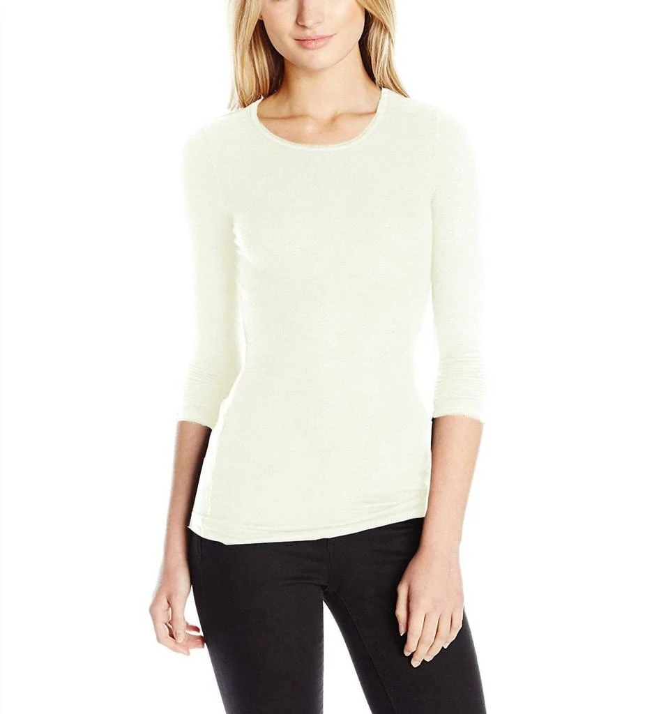 Three Dots Long Sleeve Crew Neck Tee In Cream 1