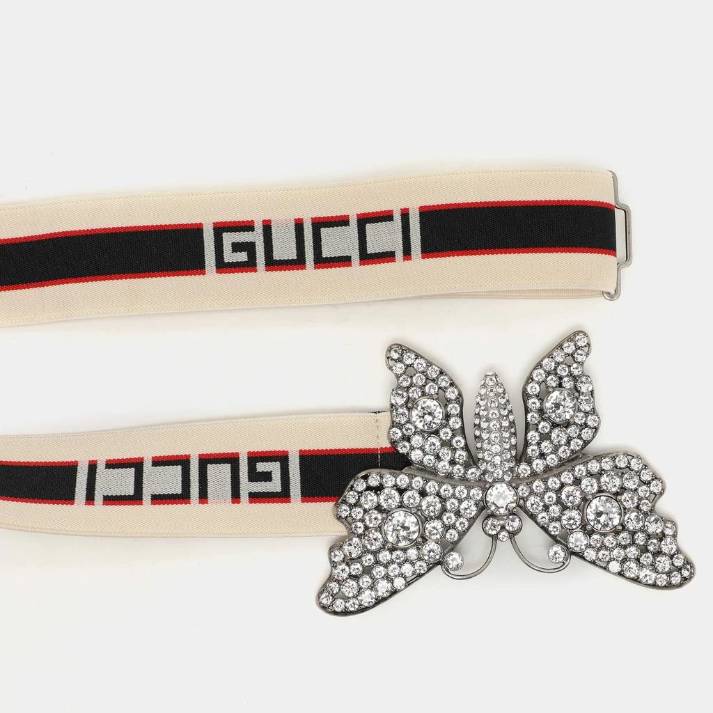 Gucci Gucci White Elastic Band Crystals Embellished Butterfly Waist Belt 85CM 3