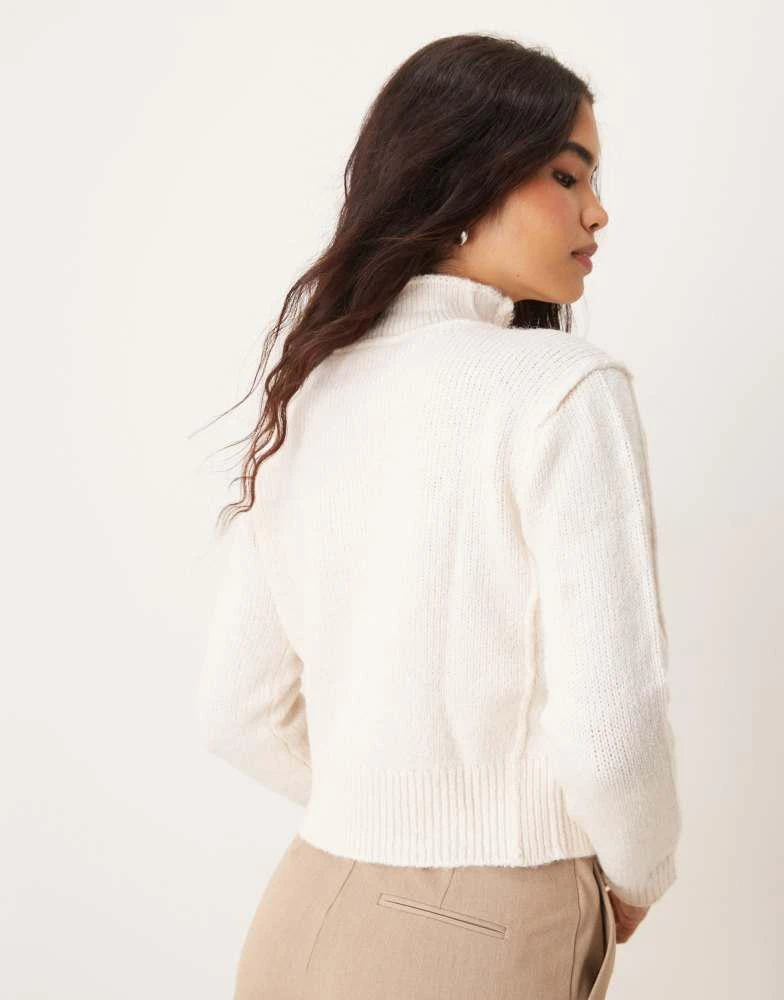 Mango Mango ridged edge high neck jumper in white 4